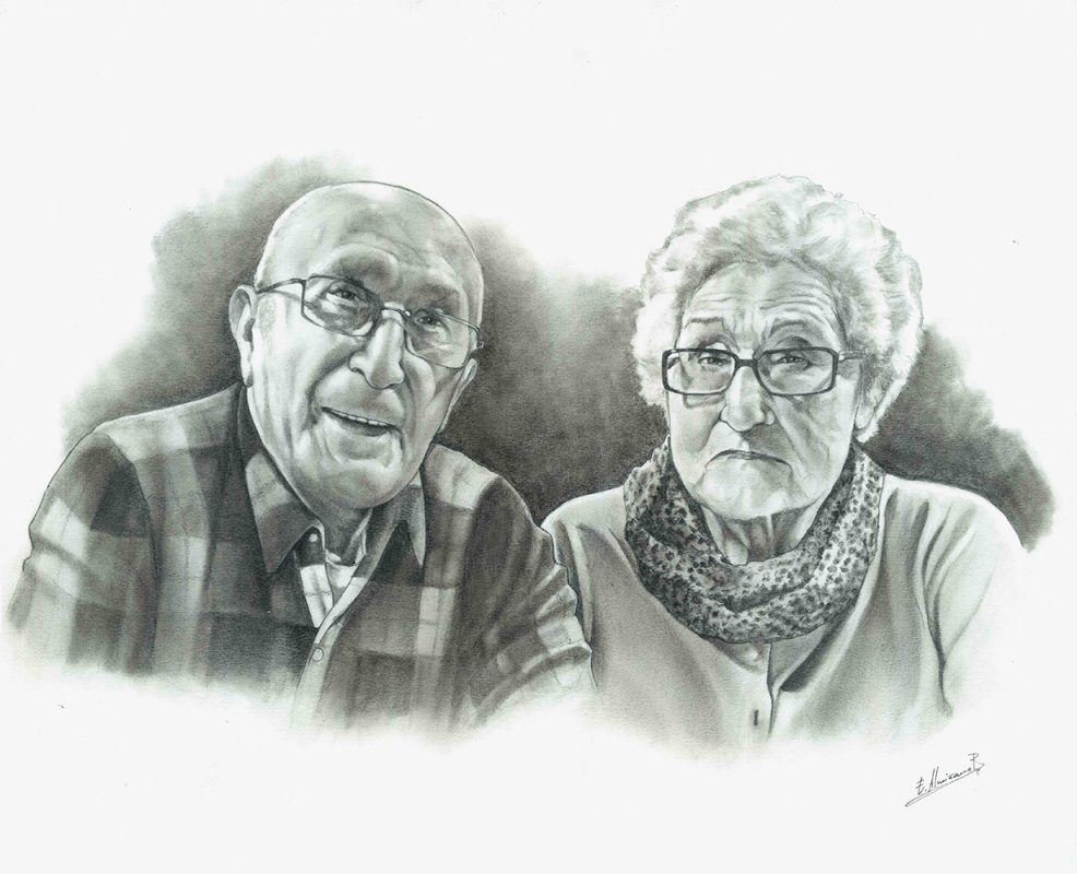 Retrato a lápiz abuelos. Retratos Acadia Estudio.